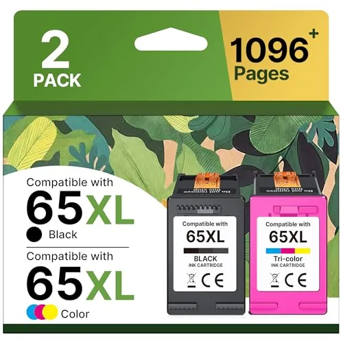Adoccur HP 65 / 65XL compatible ink cartridge, Black + Tri-Color Combo (2-Pack)