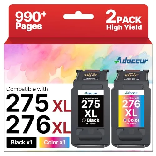 Adoccur Canon PG-275 / CL-276 compatible ink cartridge, Black + Color Combo (2-Pack)
