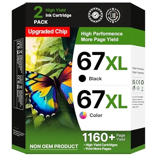 Adoccur HP 67 / 67XL compatible ink cartridge, Black + Tri-Color Combo (2-Pack)