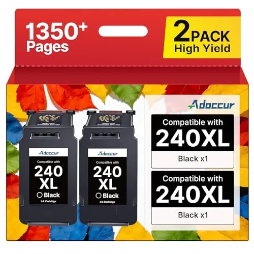 Adoccur Canon PG-240XL / CL-241XL compatible ink cartridge, Black Only, High-Yield (2-Pack)