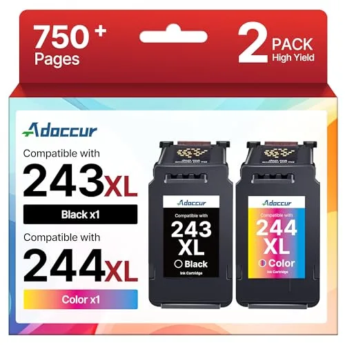 Adoccur Canon PG-243XL / CL-244XL compatible ink cartridge, Black + Color Combo (2-Pack)